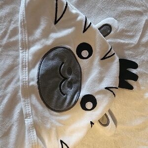 White Hooded Animal Baby Towel with Gray Face